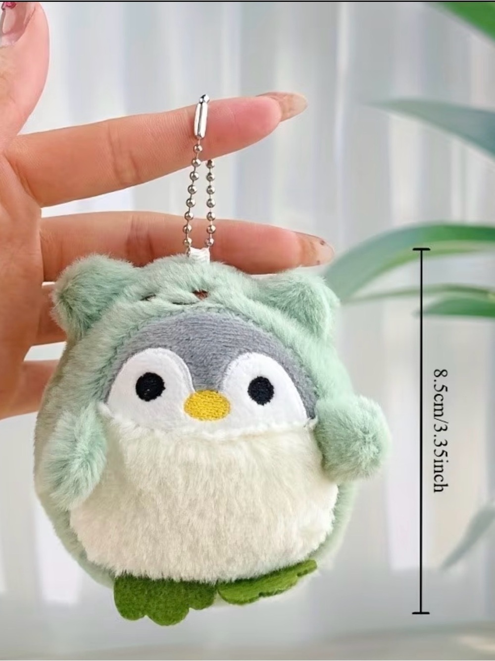 Plush Green Penguin Keychain Charm - Soft Small Pet Accessory